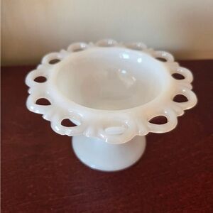Vintage old colony Lace edge milk glass compote pedestal dish Anchor Hocking